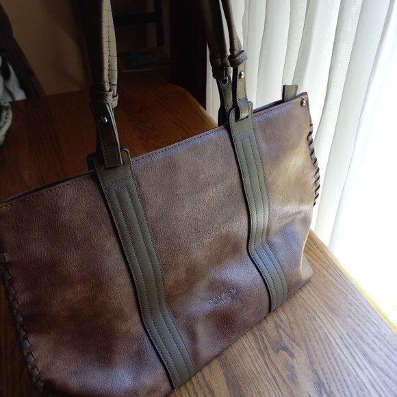 NWOT Brown Vegan Leather Whipstitch Detail Purse SouthwesternMinimalist OldMoney - Picture 3 of 16